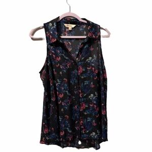 Decree blouse floral sheer sleeveless roses multi colored